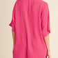 Bright Pink Half Button Collared Loose Romper