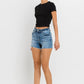 High Rise Raw Hem Denim Shorts