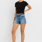 High Rise Raw Hem Denim Shorts