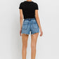 High Rise Raw Hem Denim Shorts