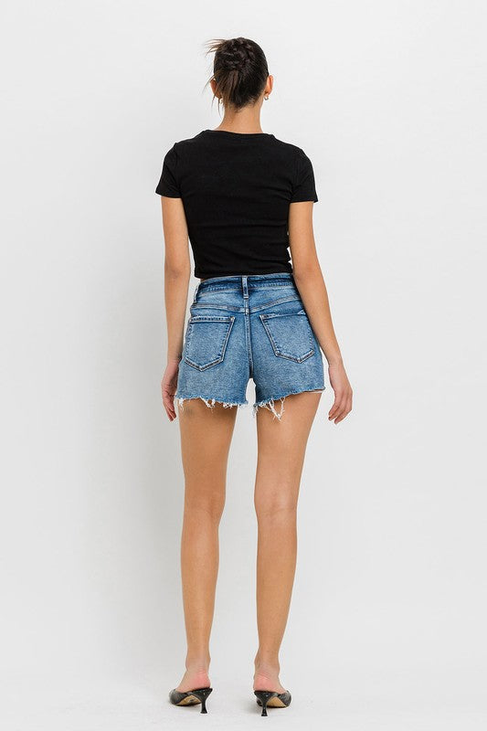 High Rise Raw Hem Denim Shorts