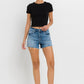 High Rise Raw Hem Denim Shorts