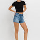 High Rise Raw Hem Denim Shorts