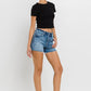 High Rise Raw Hem Denim Shorts