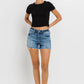 High Rise Raw Hem Denim Shorts