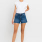 High Rise Slit Raw Hem A-Line Shorts