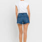 High Rise Slit Raw Hem A-Line Shorts