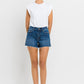 High Rise Slit Raw Hem A-Line Shorts