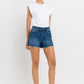 High Rise Slit Raw Hem A-Line Shorts