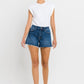 High Rise Slit Raw Hem A-Line Shorts