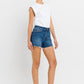 High Rise Slit Raw Hem A-Line Shorts