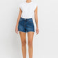 High Rise Slit Raw Hem A-Line Shorts