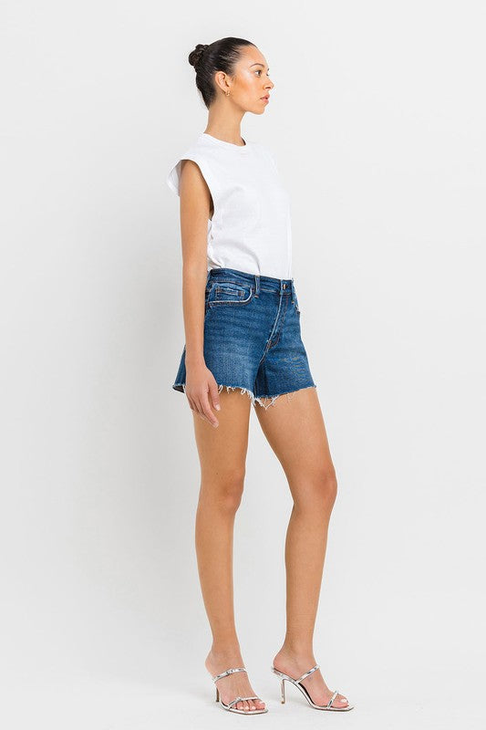 High Rise Slit Raw Hem A-Line Shorts