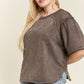 PLUS MINERAL WASHED SHORT SLEEVE FISHNET TOP