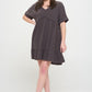 TEXTURED SHORT SLV BUTTON DOWN V-NECK SHORT DRESS