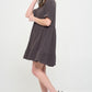 TEXTURED SHORT SLV BUTTON DOWN V-NECK SHORT DRESS