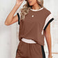 Contrast Trim Cap Sleeve Tee Shorts Set