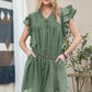 Ruffle Sleeve V neck Green, Black dress w/ pocket