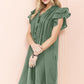 Ruffle Sleeve V neck Green, Black dress w/ pocket