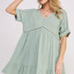 TEXTURED SHORT SLV BUTTON DOWN V-NECK SHORT DRESS