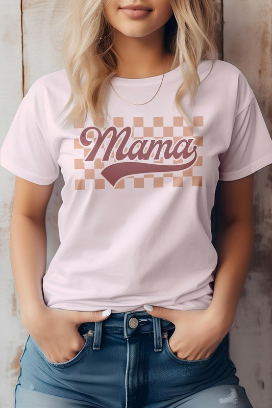 Mama Retro Checkered Graphic T-Shirt