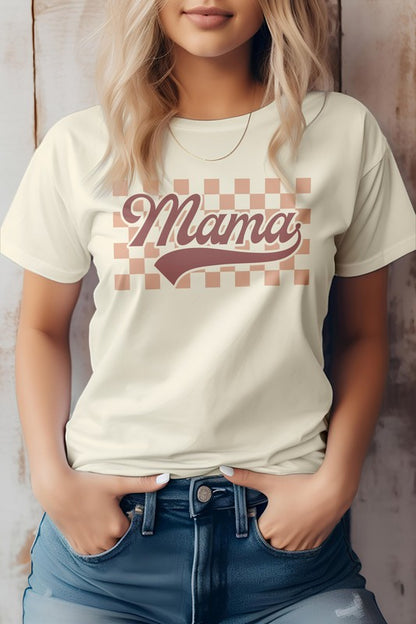 Mama Retro Checkered Graphic T-Shirt