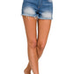 Plus Mid Rise Raw Frayed Hem Denim Shorts