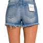 Plus Mid Rise Raw Frayed Hem Denim Shorts