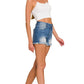 Plus Mid Rise Raw Frayed Hem Denim Shorts