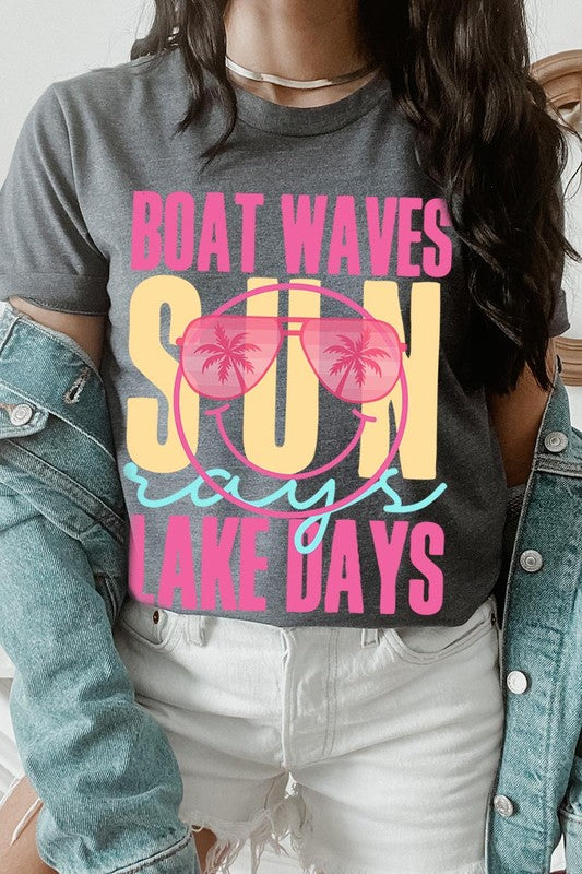 Boat Waves Sun Rays Lake Days Graphic T Shirts