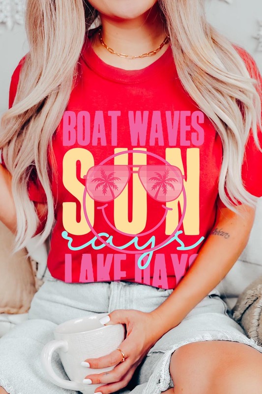 Boat Waves Sun Rays Lake Days Graphic T Shirts