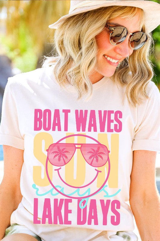 Camisetas gráficas con diseño de olas de barco, rayos de sol, días de lago