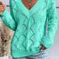 Hollow Out Knit V Neck Drop Shoulder Sweater