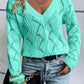 Hollow Out Knit V Neck Drop Shoulder Sweater