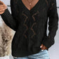 Hollow Out Knit V Neck Drop Shoulder Sweater