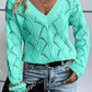 Hollow Out Knit V Neck Drop Shoulder Sweater