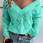 Hollow Out Knit V Neck Drop Shoulder Sweater