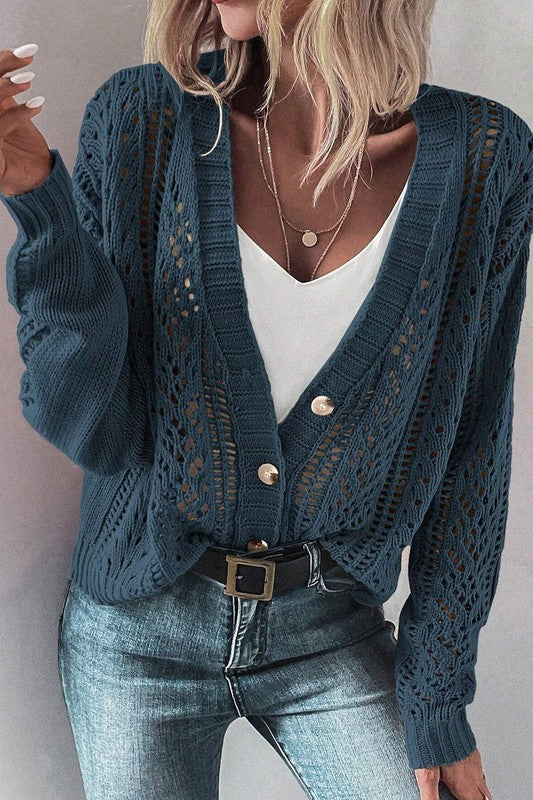 Open Knit Drop Shoulder Cardigan