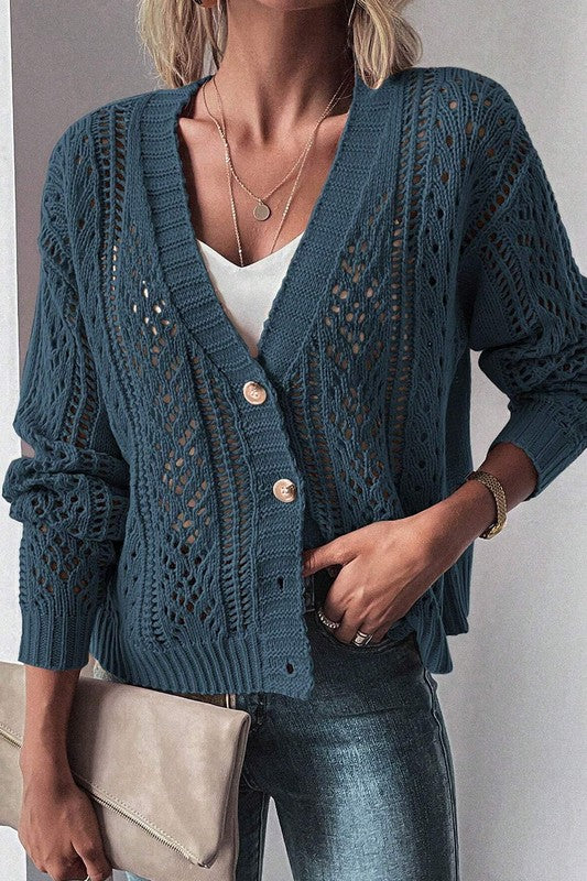 Open Knit Drop Shoulder Cardigan