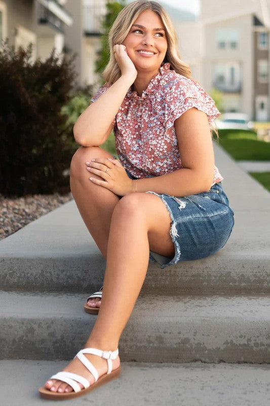 Floral Ruffled Sleeve Plus-Size Blouse