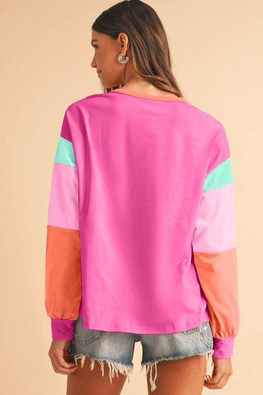 Color Block Drop Sleeve Top