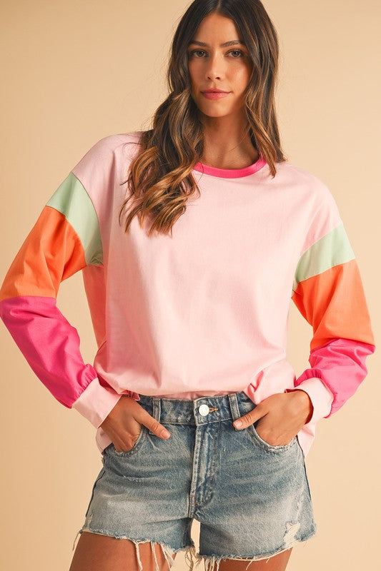 Color Block Drop Sleeve Top