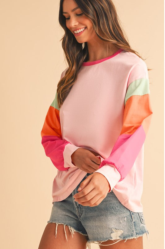 Color Block Drop Sleeve Top