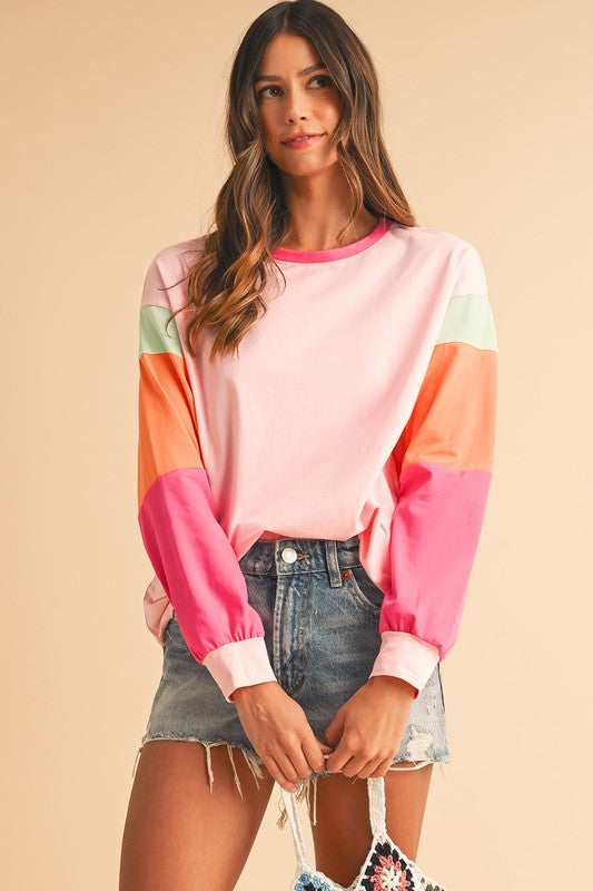 Color Block Drop Sleeve Top