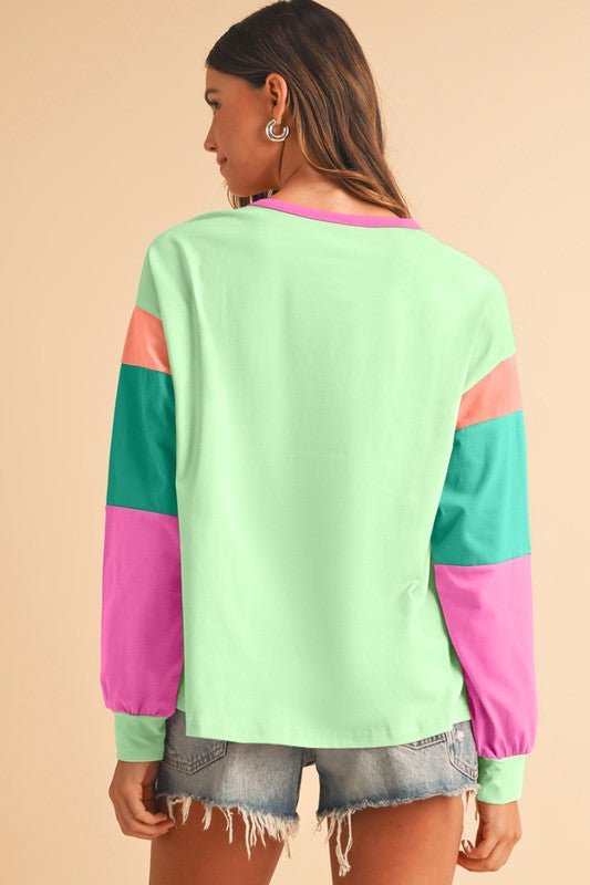 Color Block Drop Sleeve Top