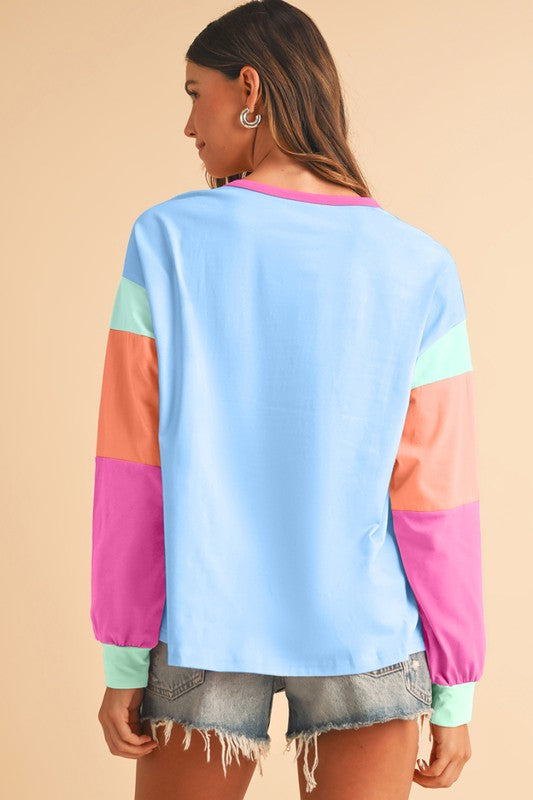 Color Block Drop Sleeve Top