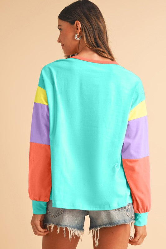 Color Block Drop Sleeve Top