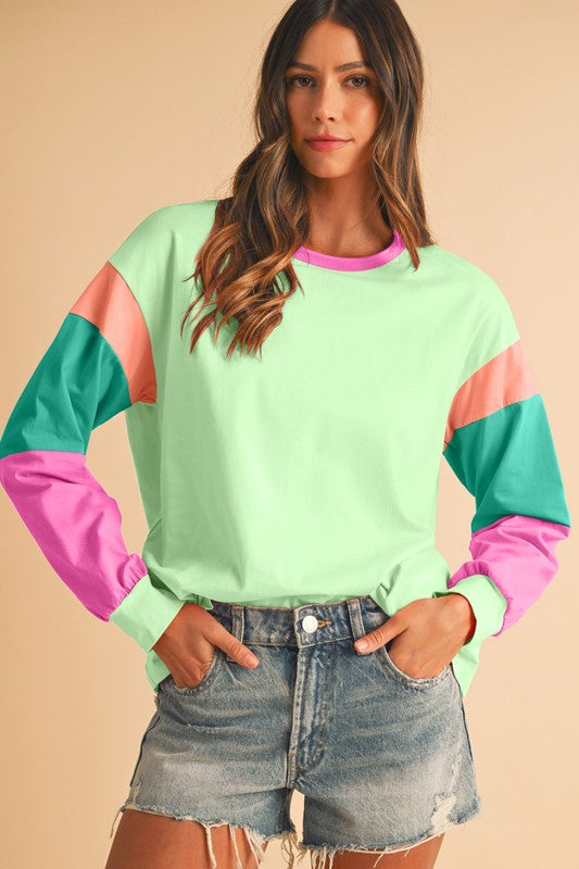 Color Block Drop Sleeve Top