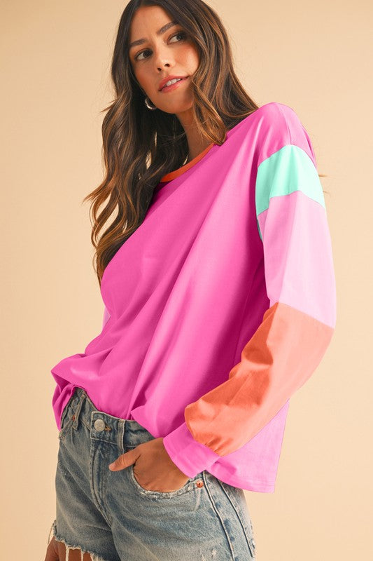 Color Block Drop Sleeve Top