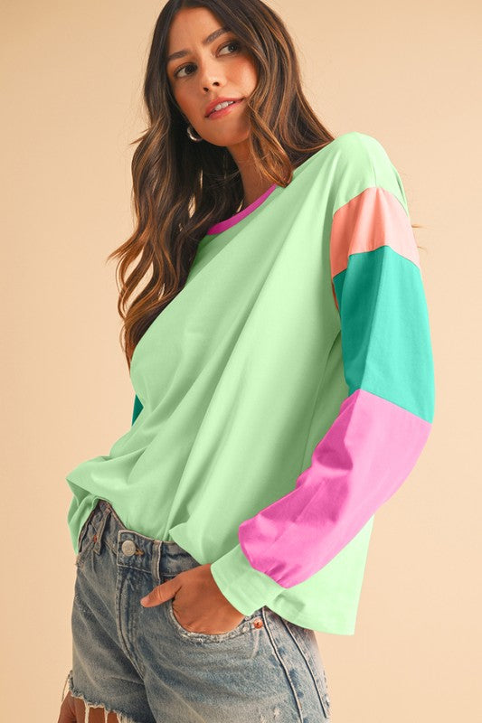 Color Block Drop Sleeve Top